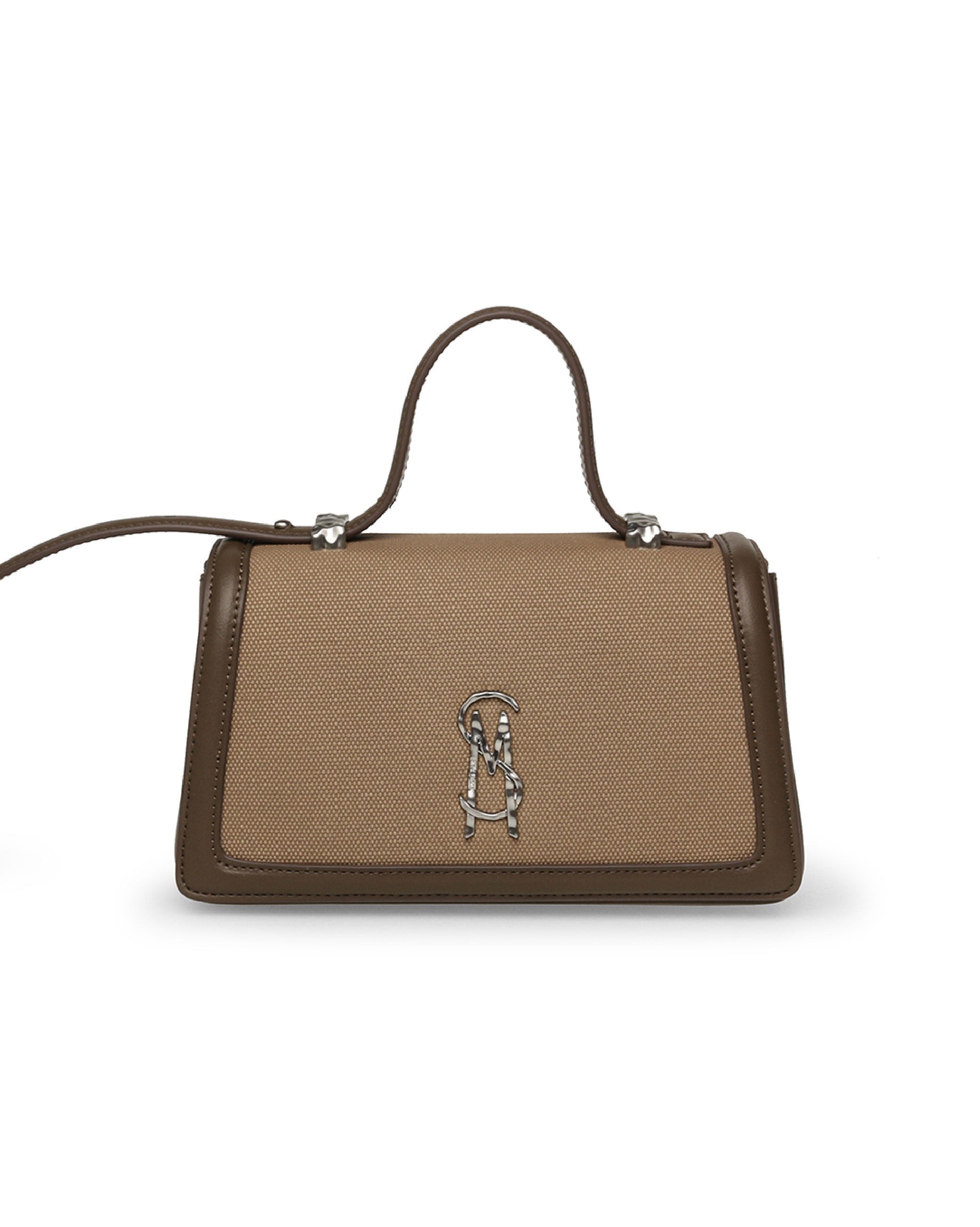 BQUILL 草編拼接翻蓋側背包-咖啡色