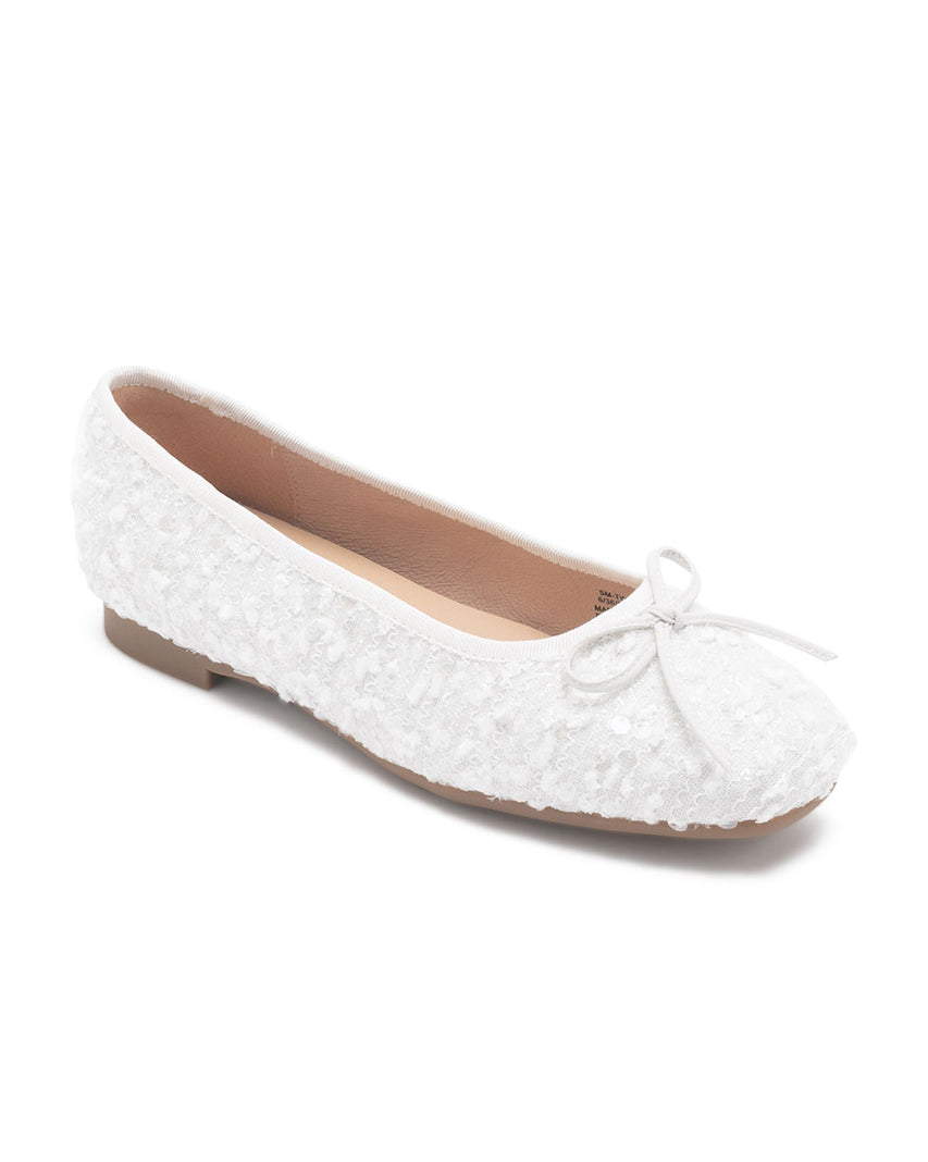 TWDIANE 輕奢亮片蝴蝶結平底鞋-白色
