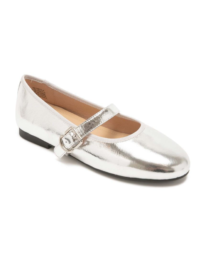 TWTYLA 素色滾邊瑪莉珍鞋-銀色