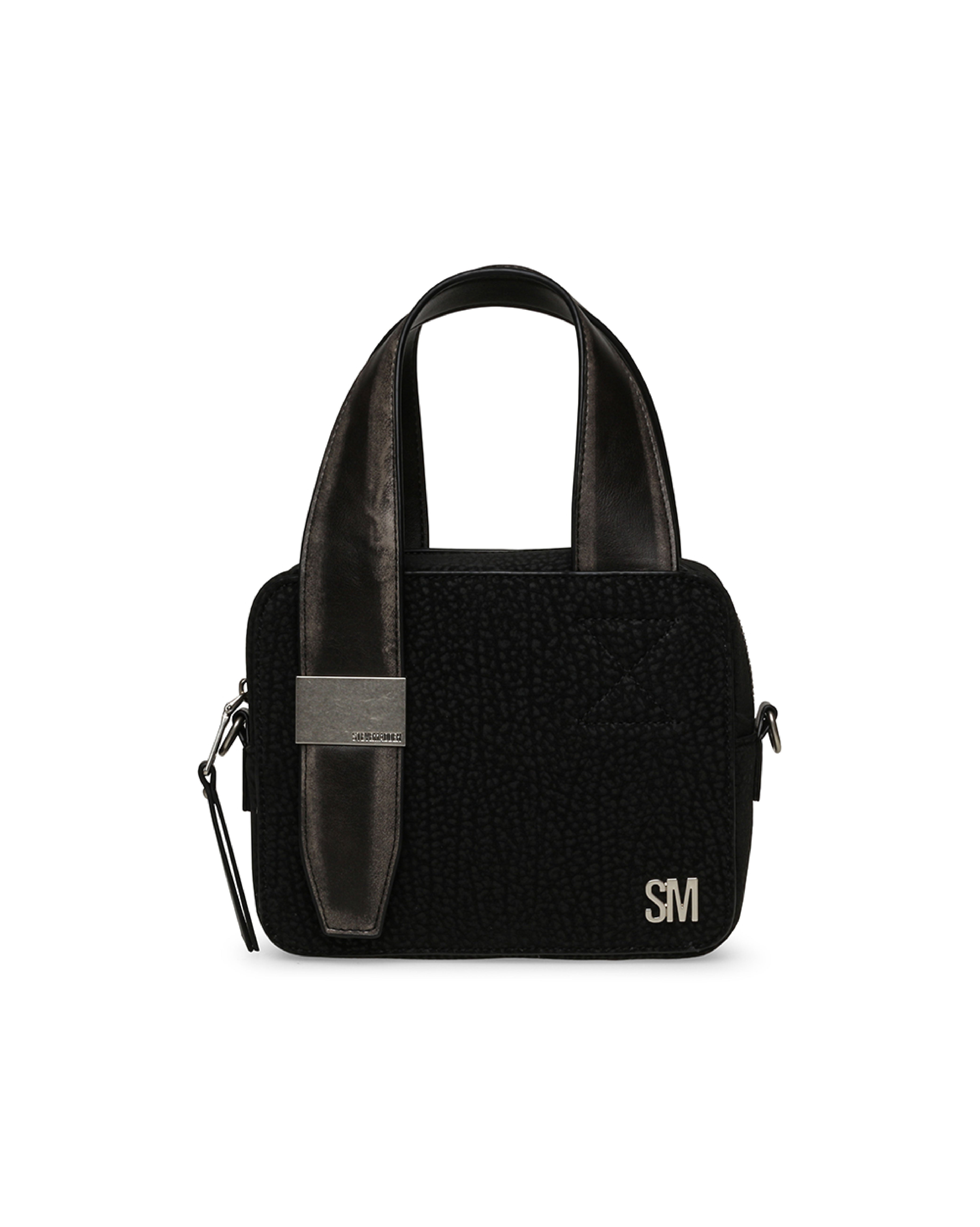 【線上獨家款】BKIVIANA 荔枝紋寬手提帶斜背包-黑色