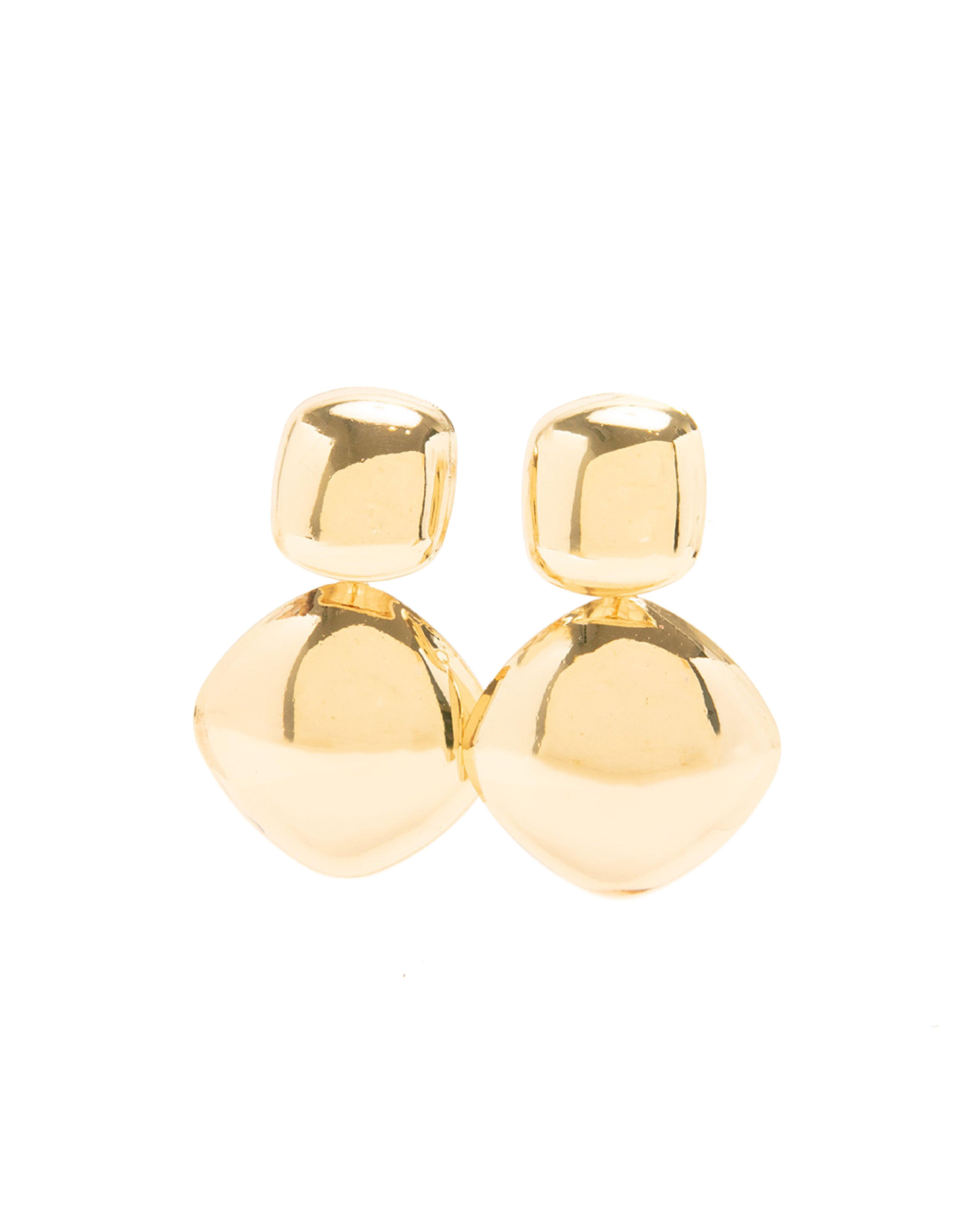 方塊菱形垂墜耳環-金色