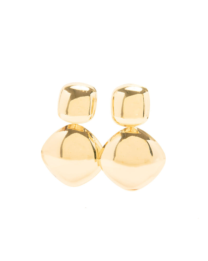 方塊菱形垂墜耳環-金色