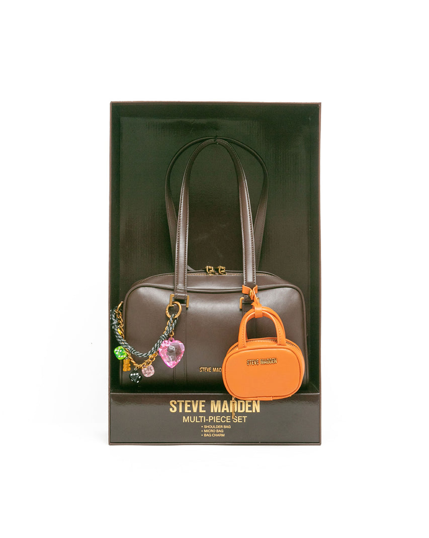 潮流撞色耳機包/法棍肩背包禮盒-咖啡色