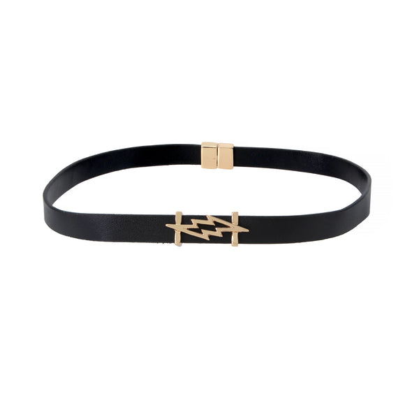 Gold Leather Bracelet - Black