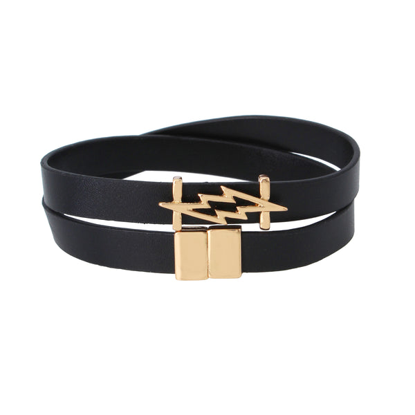 Gold Leather Bracelet - Black
