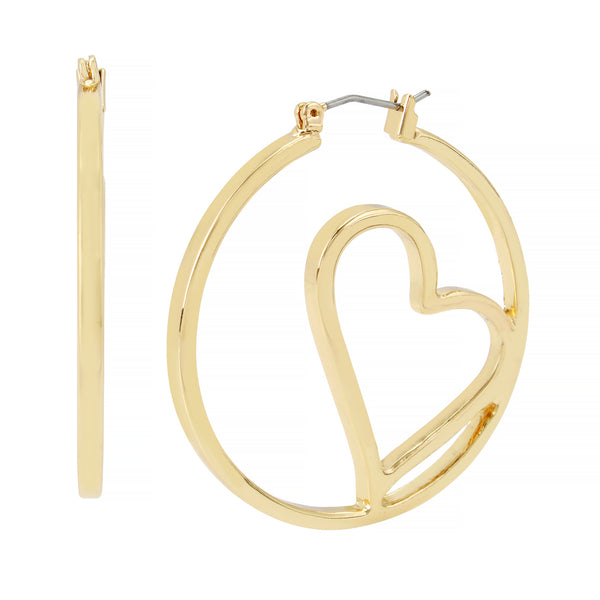 Three-dimensional Heart Hoop Earrings - Gold