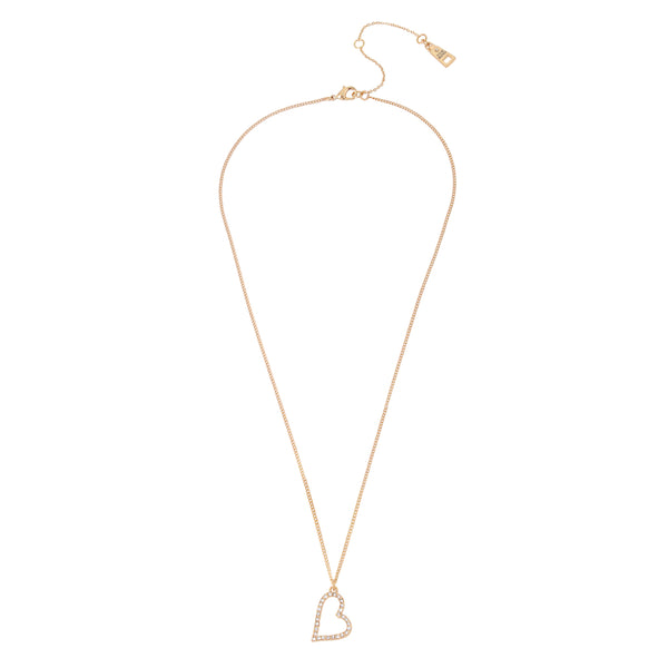 Diamond Heart Bar Necklace - Gold