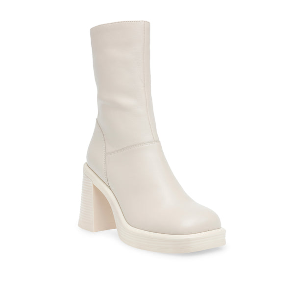 FINITE leather square toe chunky heel boots - beige