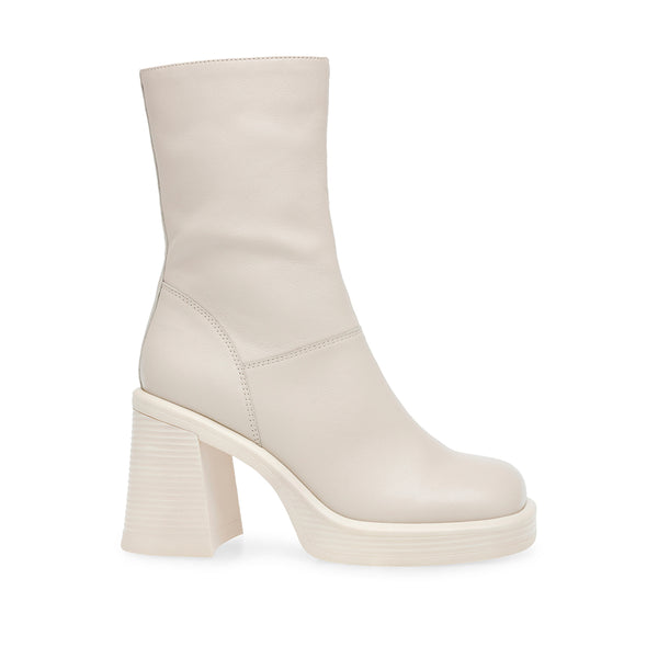 FINITE leather square toe chunky heel boots - beige