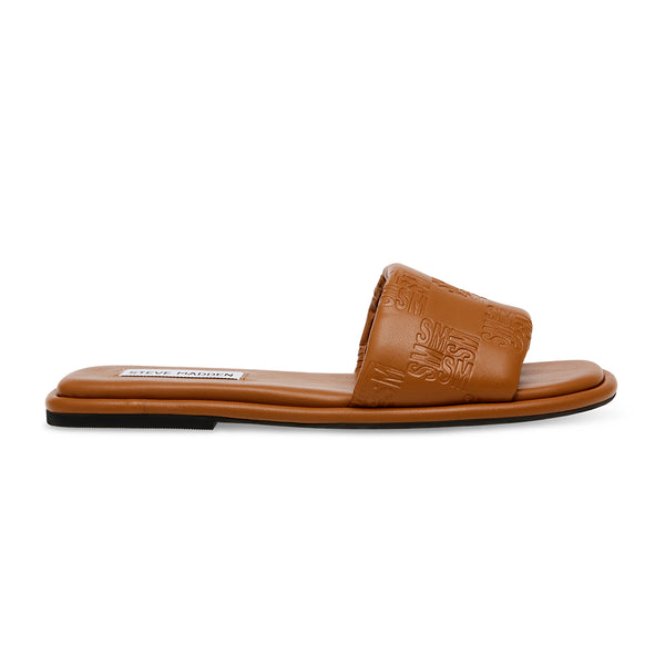 NEARBY Embossed Leather Flat Slippers - Brown