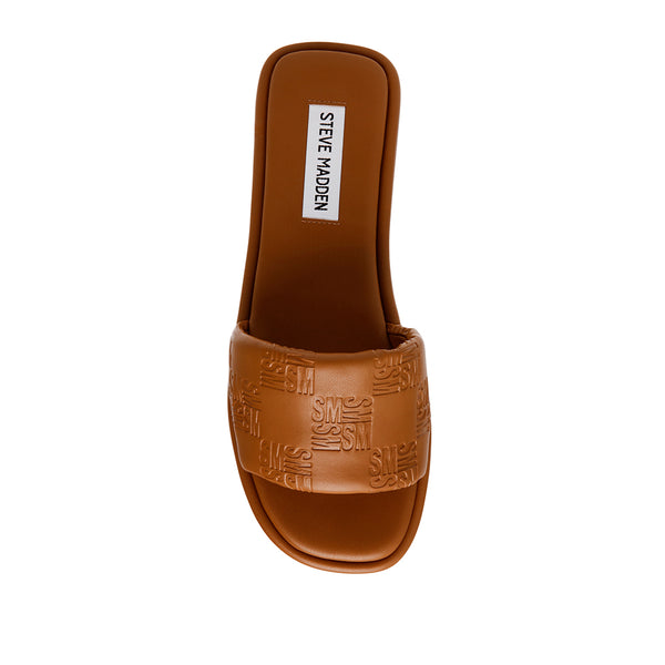 NEARBY Embossed Leather Flat Slippers - Brown