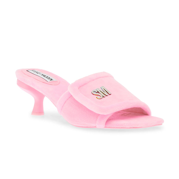 FLASHER Fluffy Square Toe Low Heel Slippers - Pink