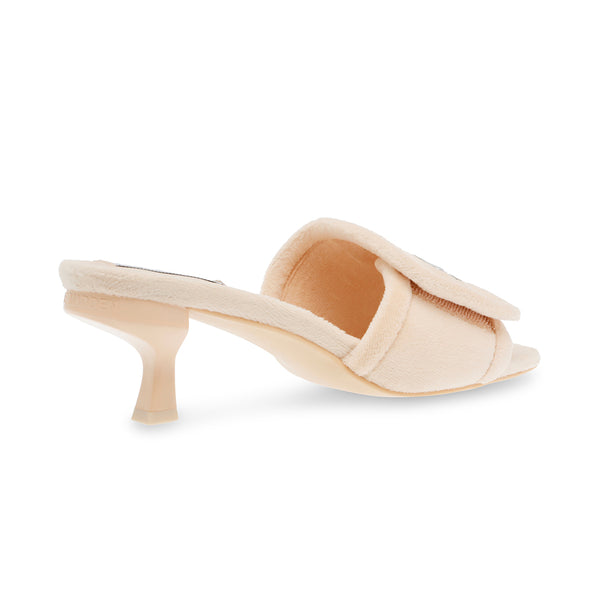 FLASHER Fluffy Square Toe Low Heel Slippers - Beige
