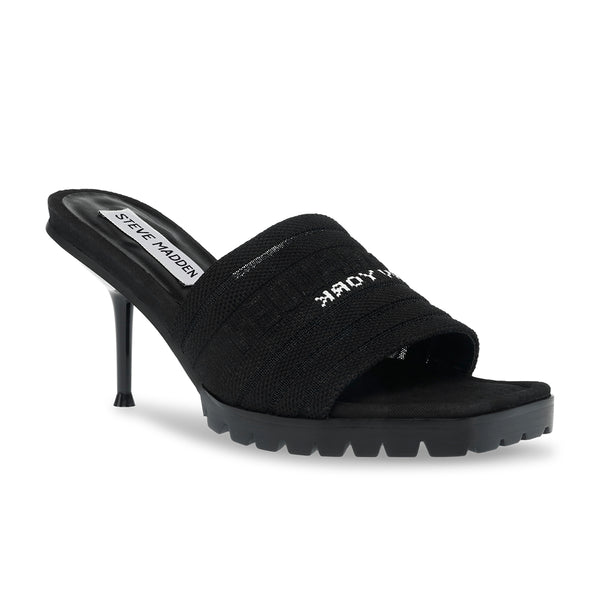 MORPHED Woven Square Toe Stiletto Sandals - Black