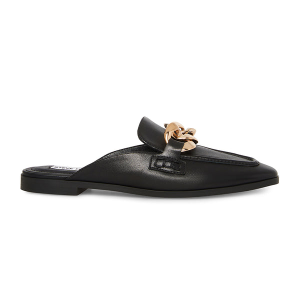 CALLY Gold Leather Mule Slippers - Black