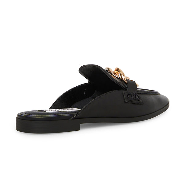 CALLY Gold Leather Mule Slippers - Black