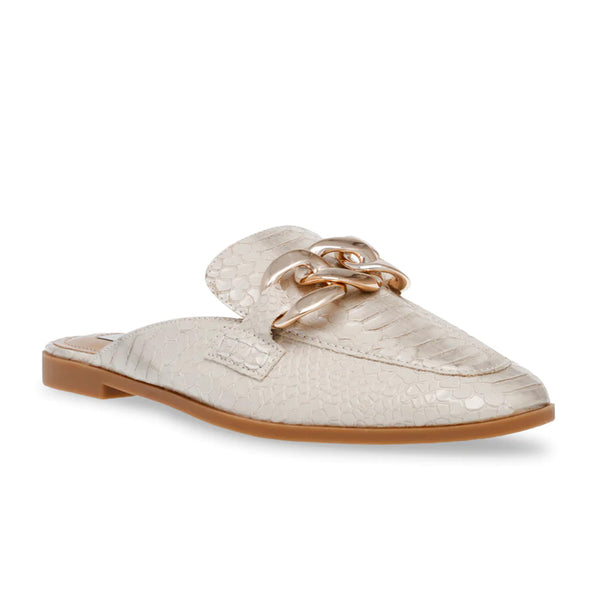 CALLY Gold Buckle Snake Mule Slippers-Off-White