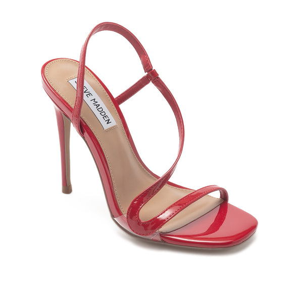 NATALIA square toe S-shaped ankle high heels - red