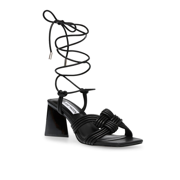 MIRAYA Braided Square Toe Block Heel Roman Shoes - Black