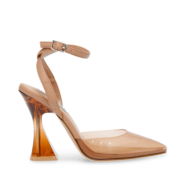 ZESTFUL Wrap-Ankle Transparent Pointed Toe High Heels - Brown