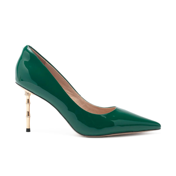 CAROL mirrored gold tube heel pointed high heels - green