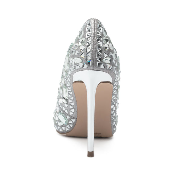 VETA Irregular Diamond Embellished Pointed Toe Pumps - Silver
