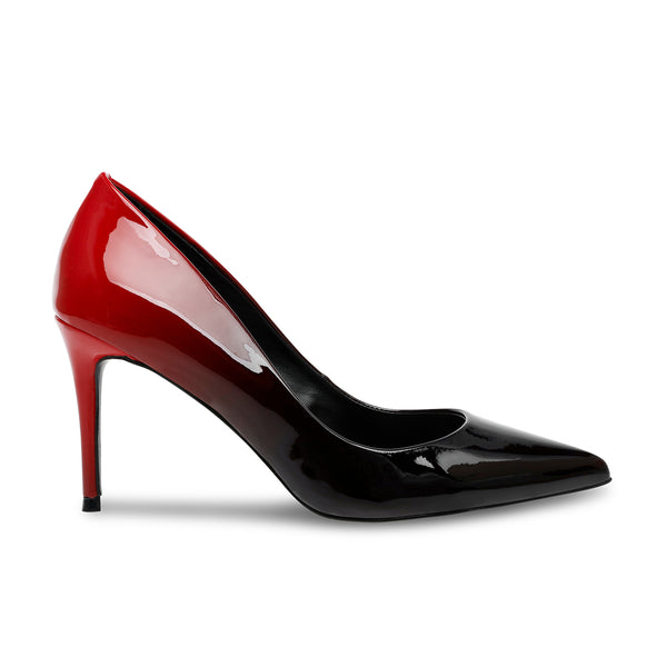 LILLIE Gradient Plain Pointed Toe Stiletto High Heels - Black Red