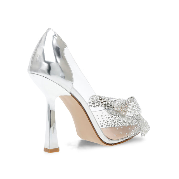 PRINCESA Diamond Bow Transparent High Heels - Silver