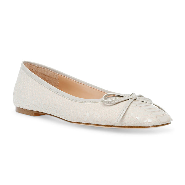 QUEENLY Bow Snake Flats - Beige