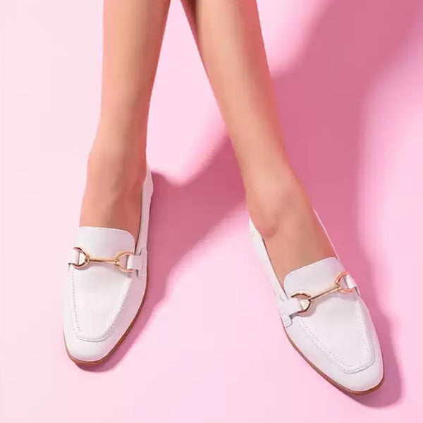CARRINE Horsebit Leather Loafers - White