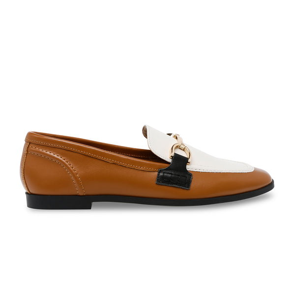 CARRINE Horsebit Leather Loafers - Stitching Brown