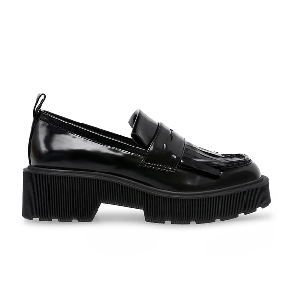 MARLEIGH Leather Tassel Platform Loafers - Black