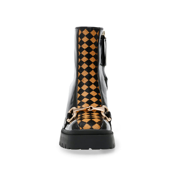 GROOVELINE Buckle Stitching Diamond Plaid Mid-calf Boots - Black