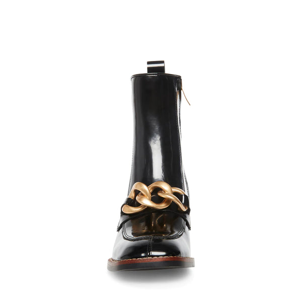 LOREEN Gold Embellished Mid-Cut Loafer Heel Boots-Black