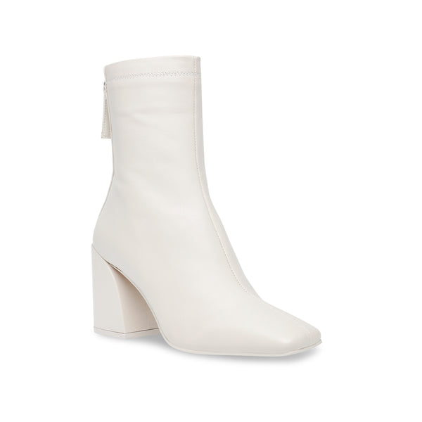 CRITICAL Back Zipper Small Square Toe Chunky Heel Boots-Off-White