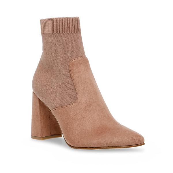 RAMP UP Suede Pointed Toe Chunky Heel Sock Boots - Beige Brown