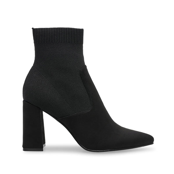 RAMP UP Suede Pointed Toe Block Heel Sock Boots - Black