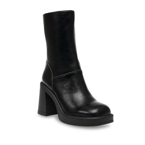 FINITE Leather Square Toe Chunky Heel Boots - Black