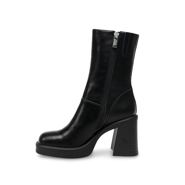 FINITE Leather Square Toe Chunky Heel Boots - Black