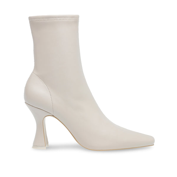 SAINTLY Small Square Toe High Heel Sock Boots - Beige