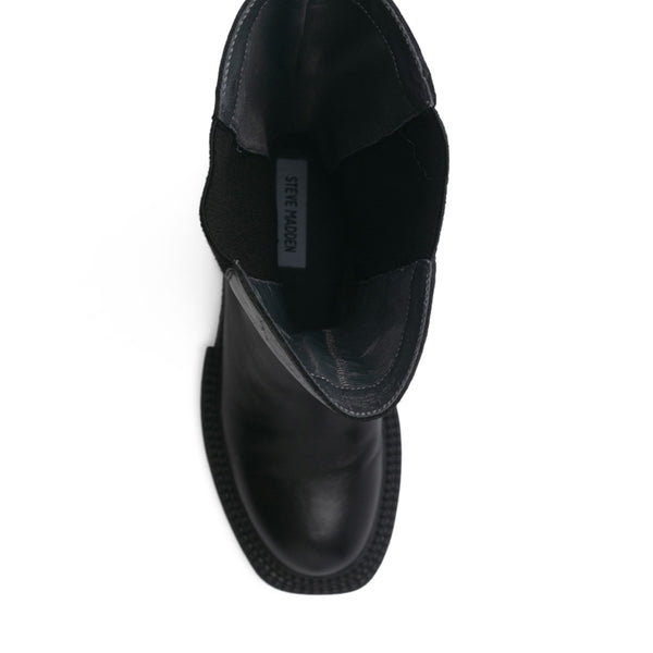 ELVA Stitching Leather Block Heel Boots - Black