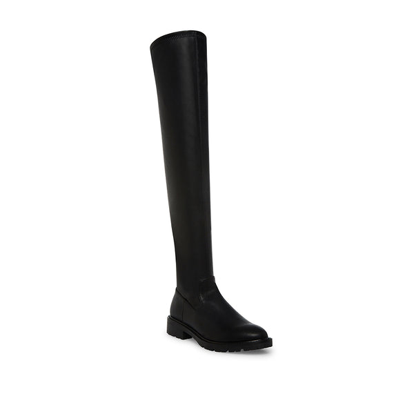 LIZBETH Versatile Leather Flat Over-the-Knee Boots - Black