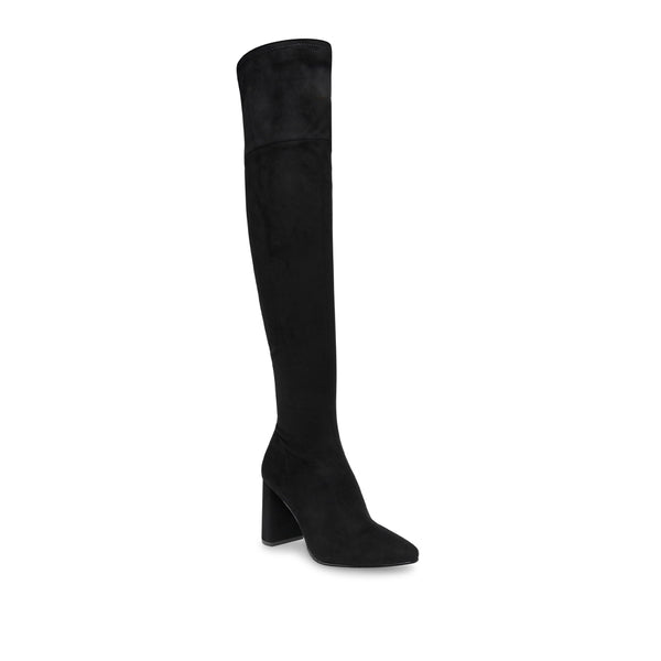 UPLOAD Suede Pointed Toe Chunky Heel Over the Knee Boots - Black
