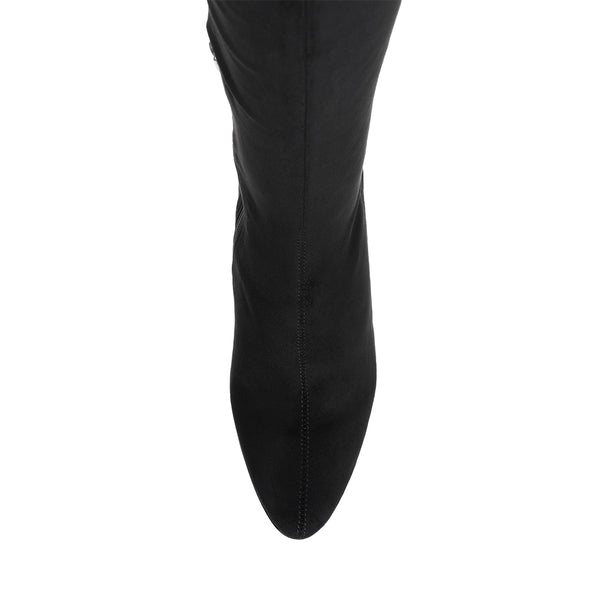 UPLOAD Suede Pointed Toe Chunky Heel Over the Knee Boots - Black