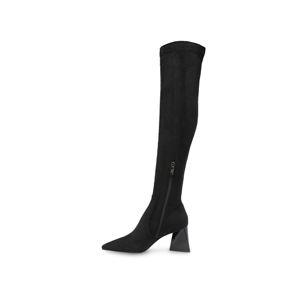 EVERMORE Suede Pointed Toe Triangle Heel Over the Knee Boots - Black