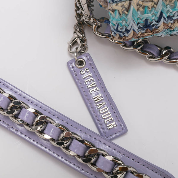 BKPRISM Wool Silver Chain Crossbody Bag - Blue Purple