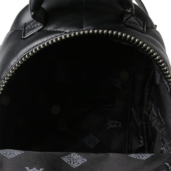 BJACKS Diagonal Embossed Leather Backpack - Black