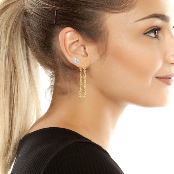 Silver Diamond Dangle Earrings - Gold