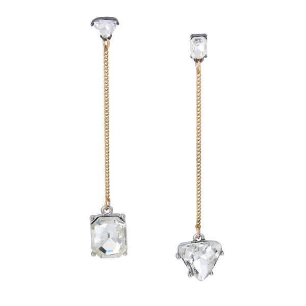 Silver Diamond Thin Chain Dangle Earrings - Gold