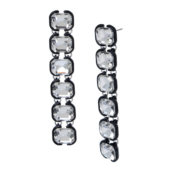 Square Diamond Dangling Earrings - Silver Black